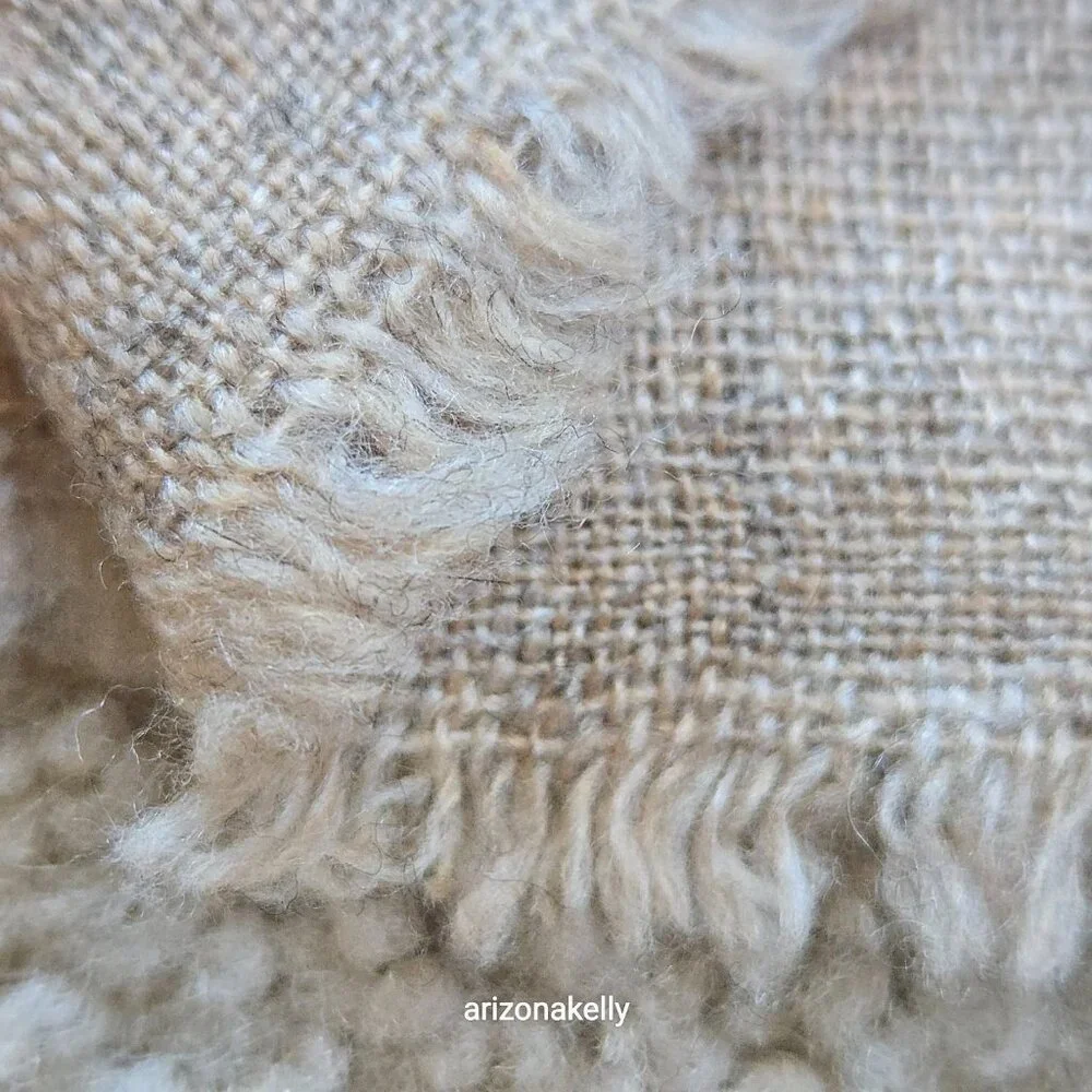 Unworn Cashmere Woven Scarf Tan Nepal SINGLE BROKEN FIBER